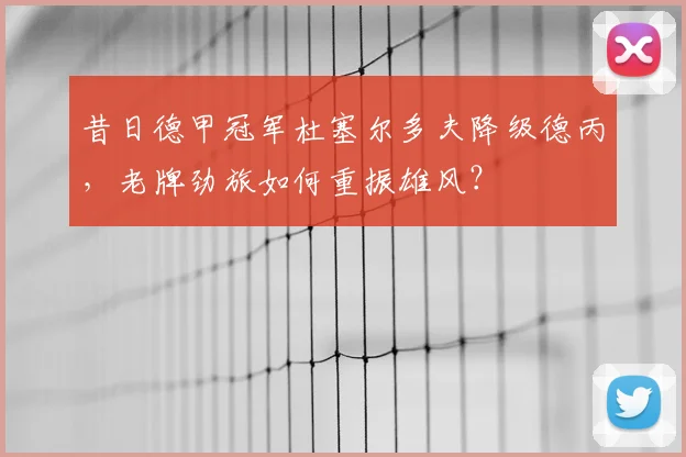 昔日德甲冠军杜塞尔多夫降级德丙,老牌劲旅如何重振雄风?